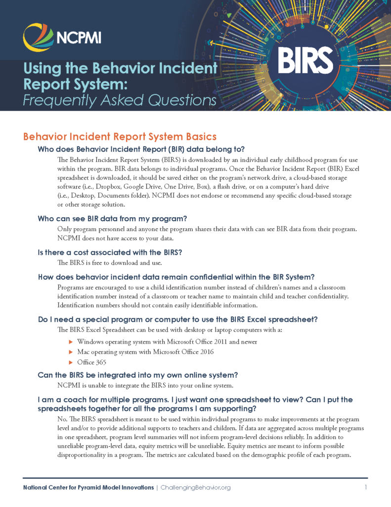 Using the Behavior Incident Report System: Frequently Asked Questions