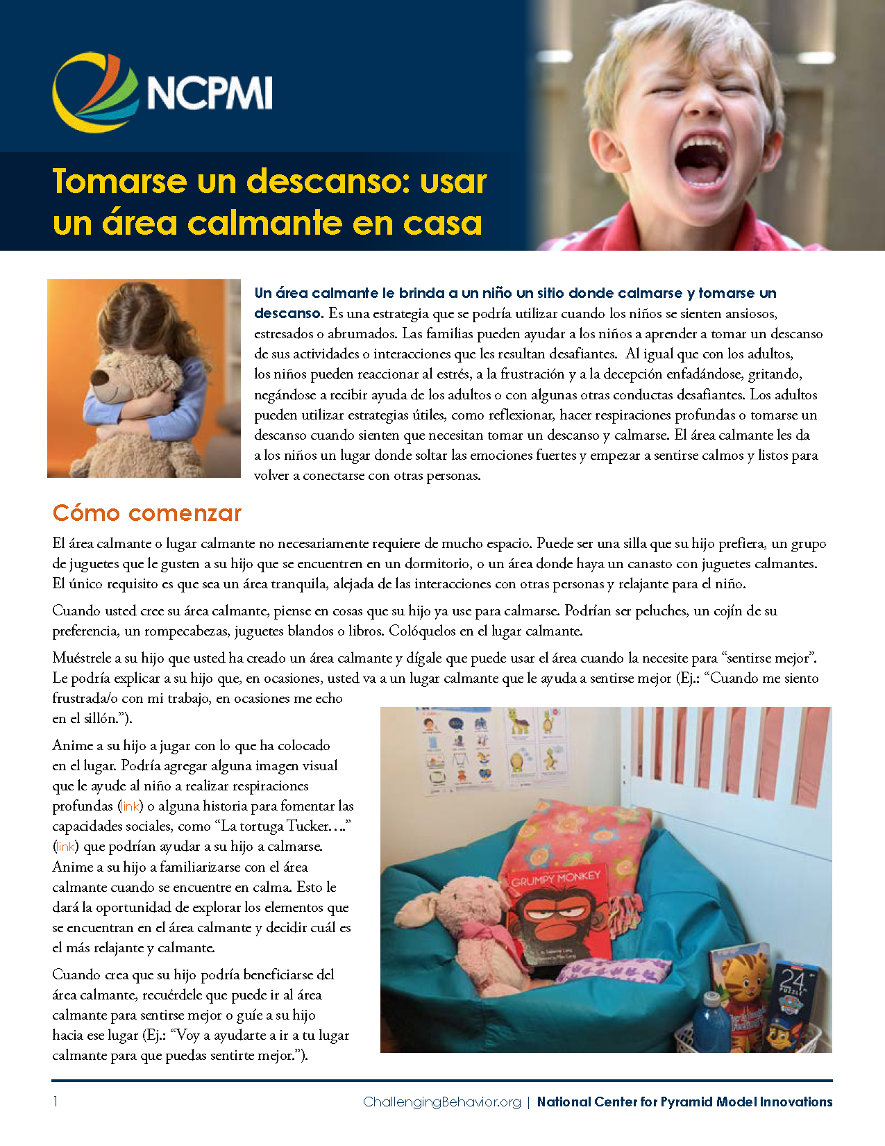 Taking a Break: Using a Calm Down Area at Home (Spanish)