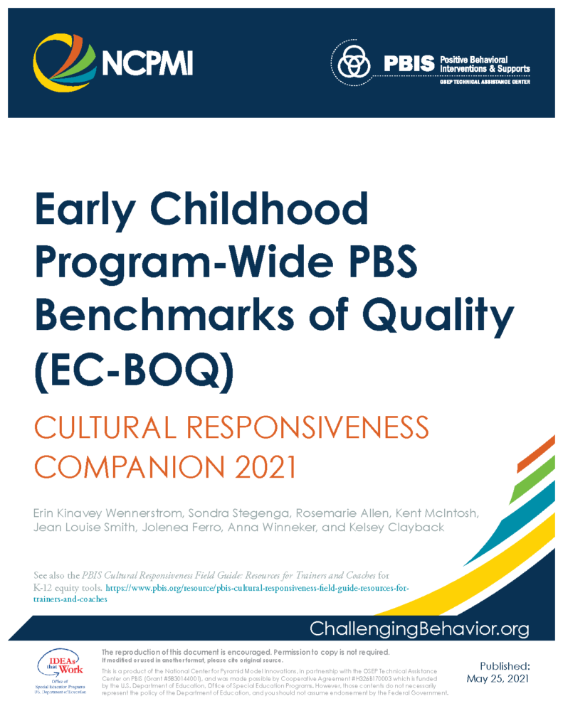 Early Childhood Program-Wide PBS Benchmarks of Quality (EC-BoQ) Cultural Responsiveness Companion