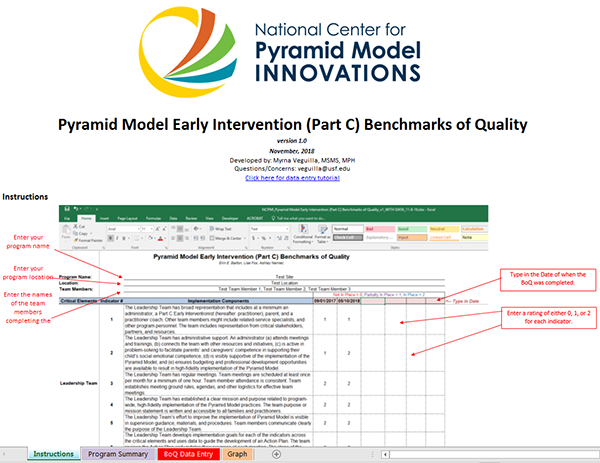 Pyramid Model Early Intervention (Part C) Benchmarks of Quality (v.1.1 ) Data Entry Spreadsheet