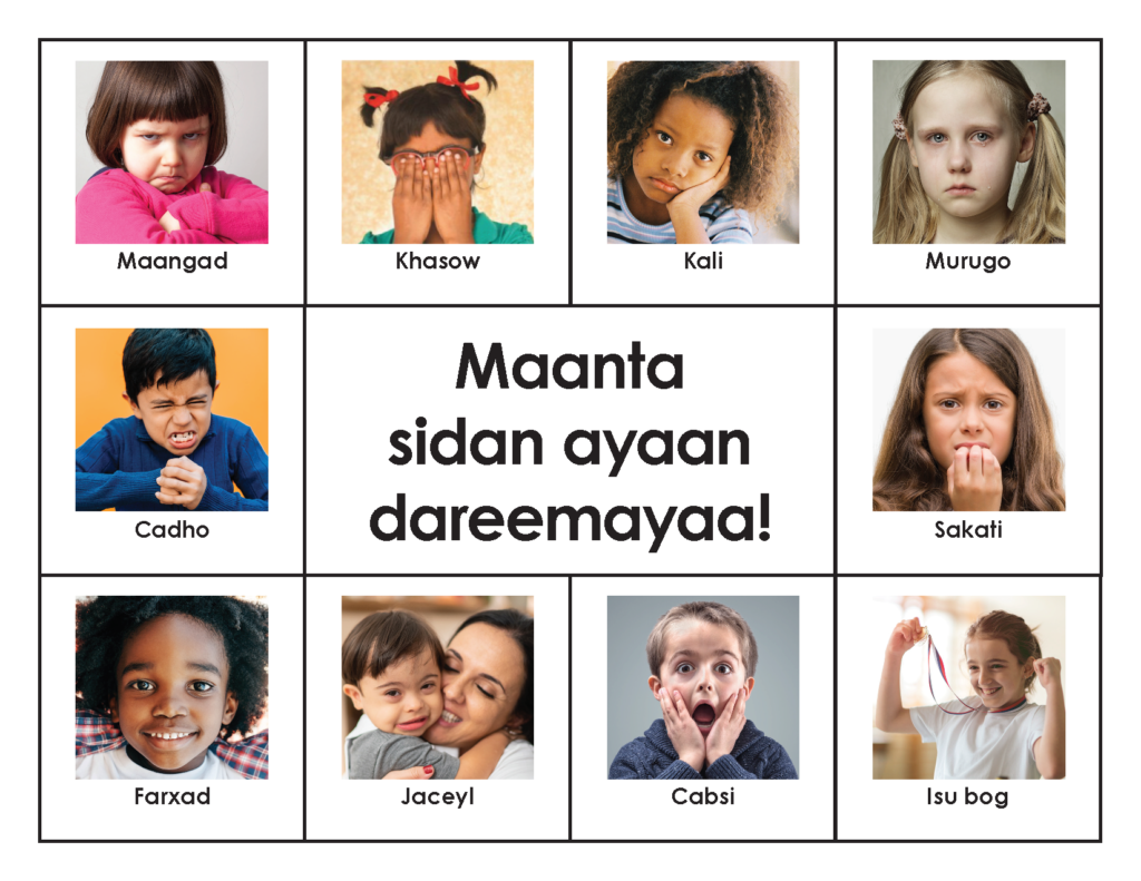 Feeling Faces: This is how I feel today! Chart and Template (Somali)