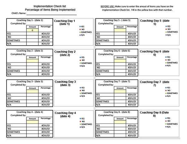 Implementation Checklist Outcomes Worksheet, Blank