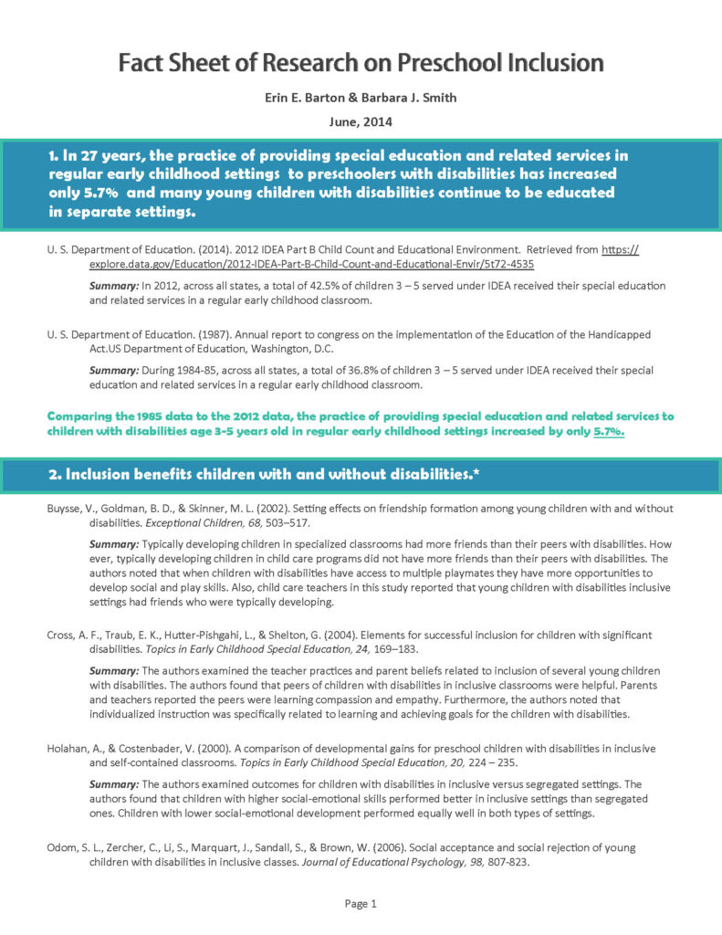 Research on Preschool Inclusion