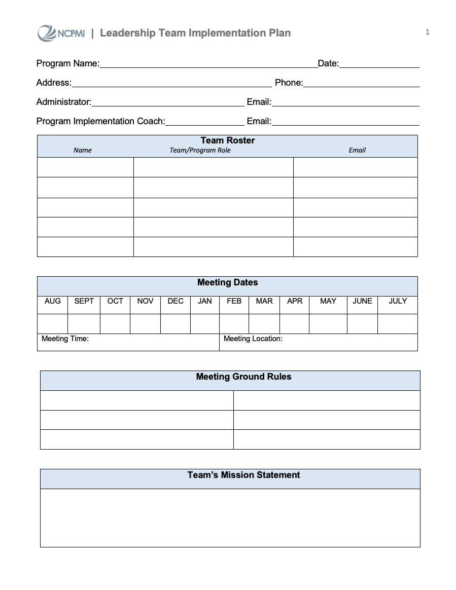 Leadership Team Implementation Plan Form thumbnail