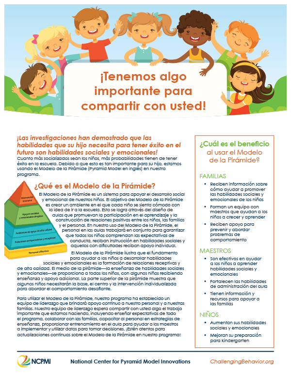 Information Sheet for Families Announcing Pyramid Model (Spanish)