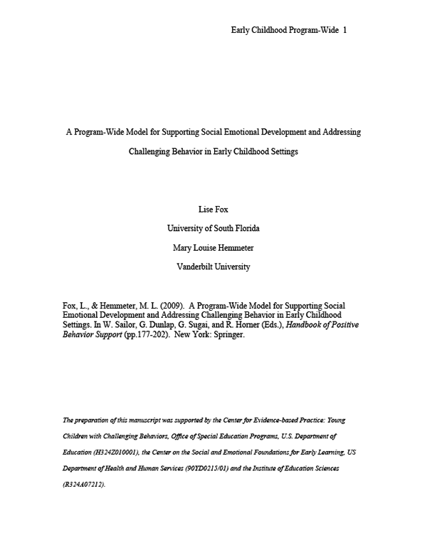 A Program-Wide Model for Supporting Social-Emotional Development and Addressing Challenging Behavior in Early Childhood Settings