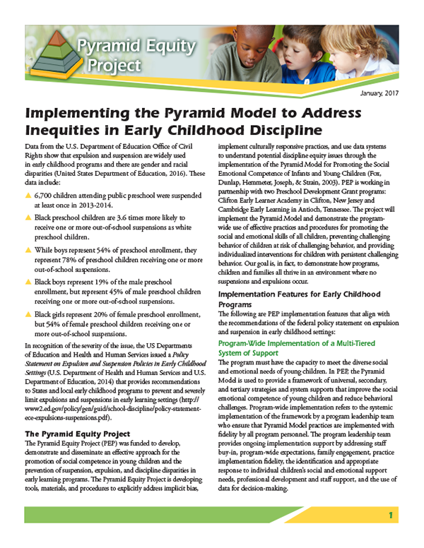 Implementing the Pyramid Model to Address Inequities in Early Childhood Discipline