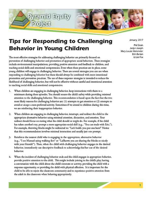 Tips for Responding to Challenging Behavior in Young Children