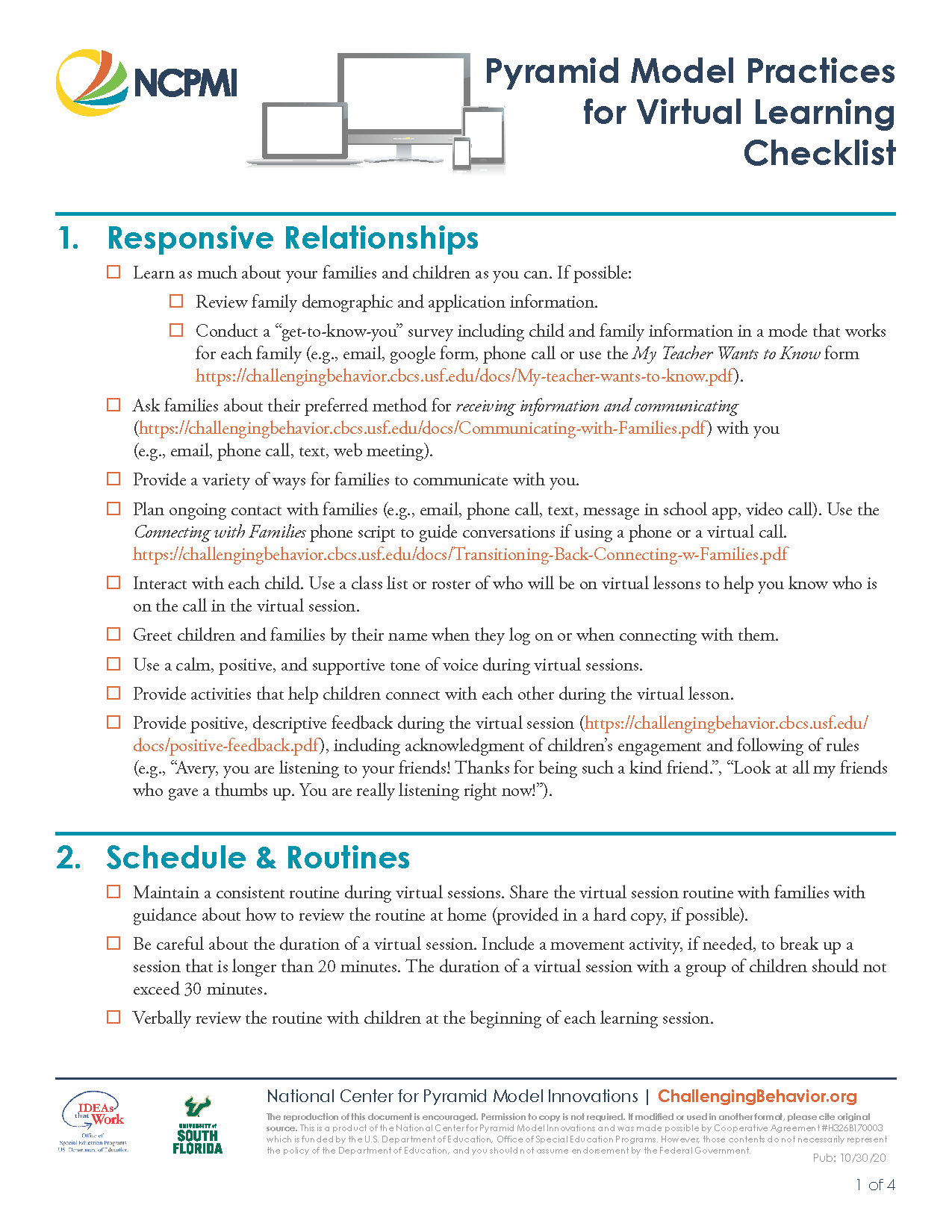 Pyramid Model Practices For Virtual Learning Checklist National Center For Pyramid Model 