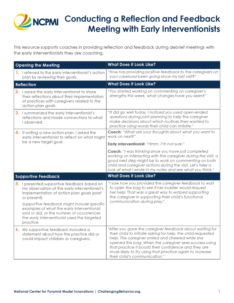 Conducting a Reflection and Feedback Meeting with Early Interventionists