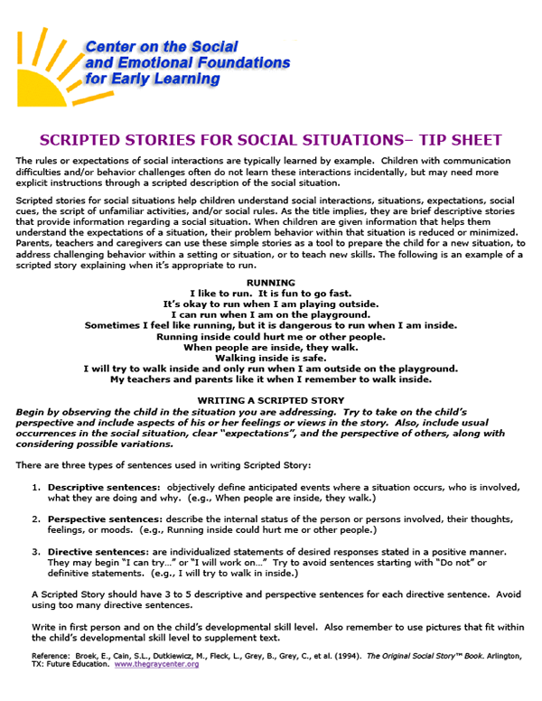 Scripted Stories for Social Situations: Tip Sheet