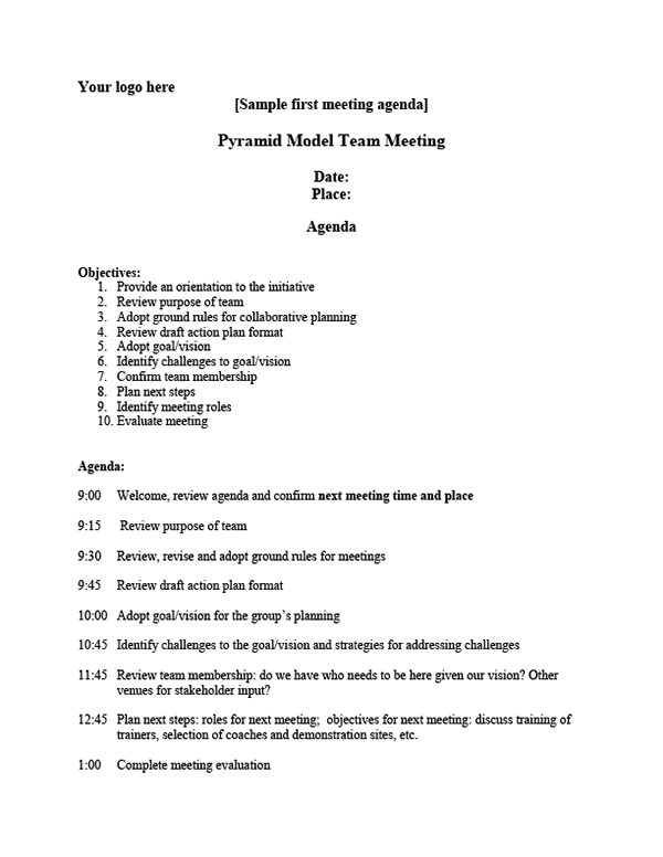 First Team Meeting Agenda Sample National Center For Pyramid Model