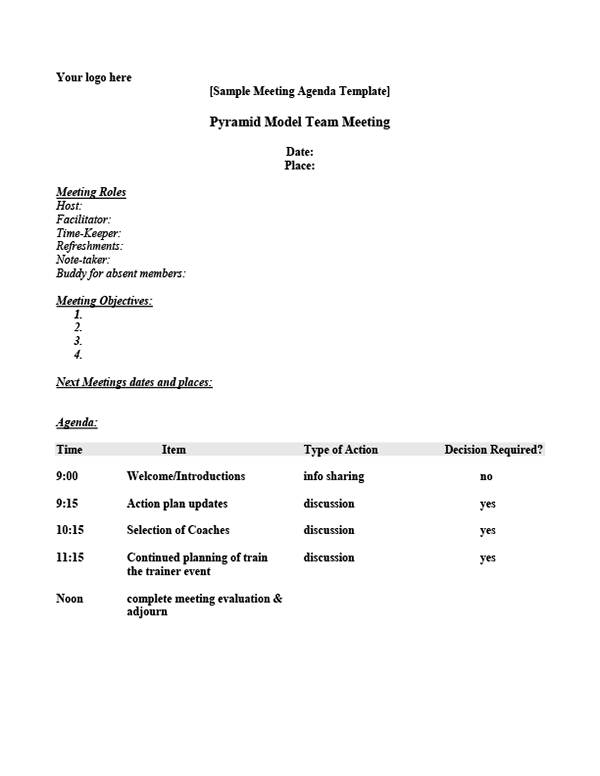 Team Meeting Agenda Format Sample National Center For Pyramid Model Innovations