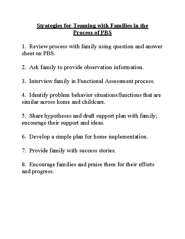 Strategies for Teaming with Families in the Process of PBS