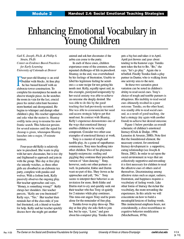 Enhancing Emotional Vocabulary in Young Children