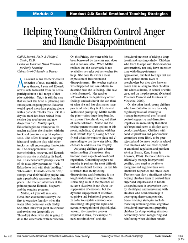 Helping Young Children Control Anger and Handle Disappointment