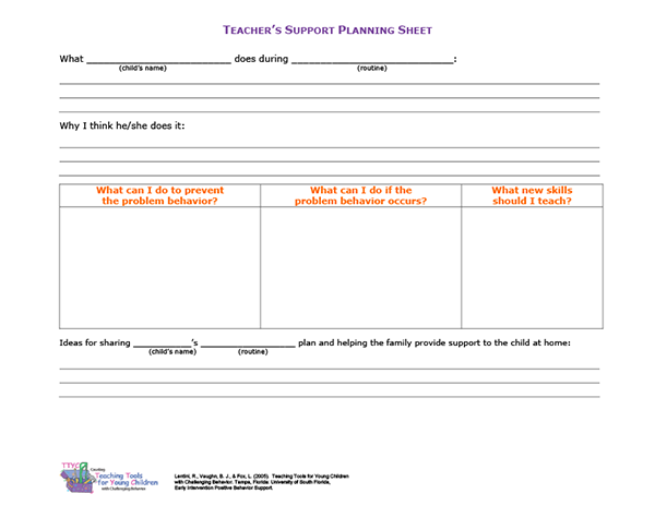 Teachers Support Planning Sheet