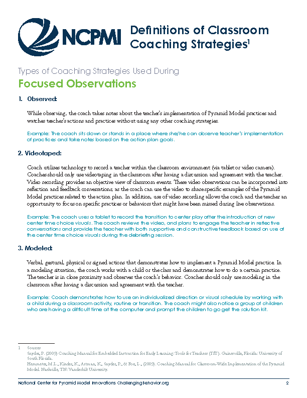 Definitions of Classroom Coaching Strategies