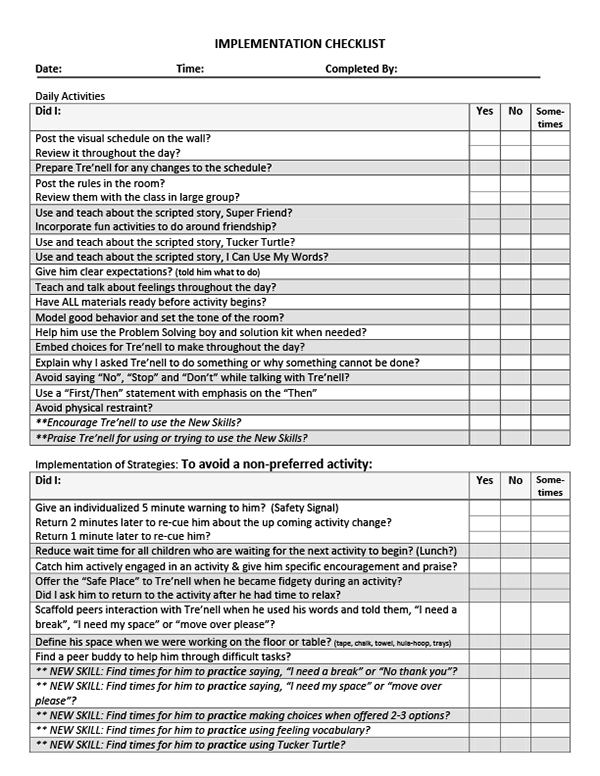 Implementation Checklist, Sample