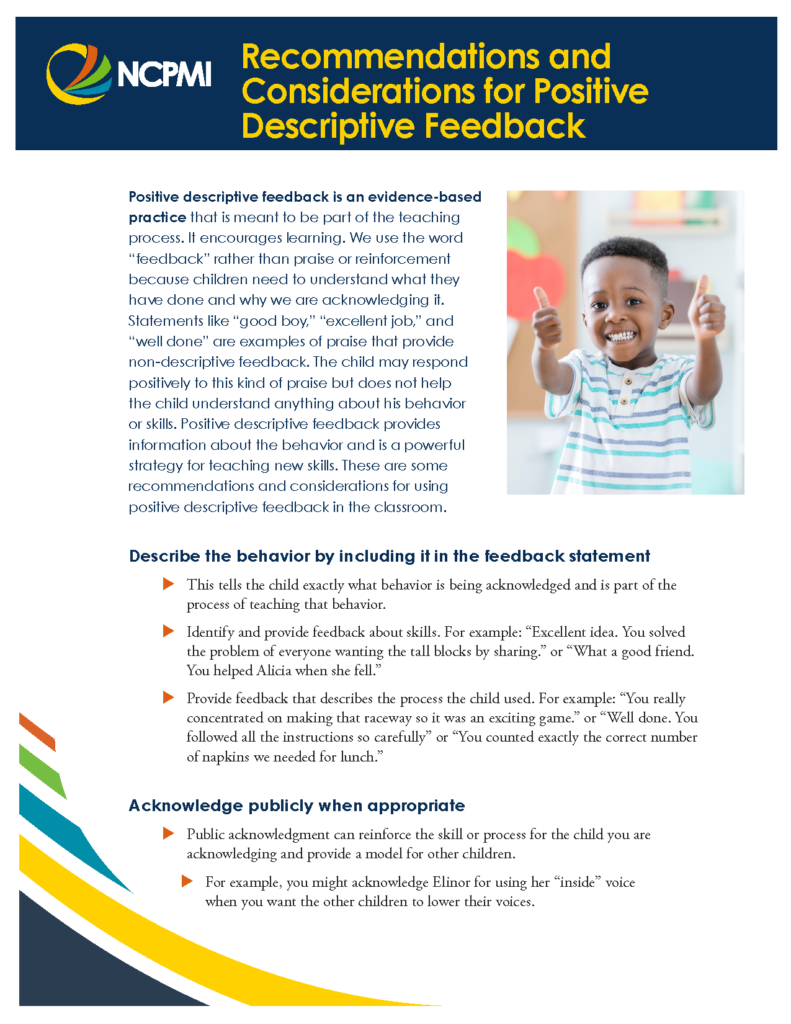 Recommendations and Considerations for Positive Descriptive Feedback