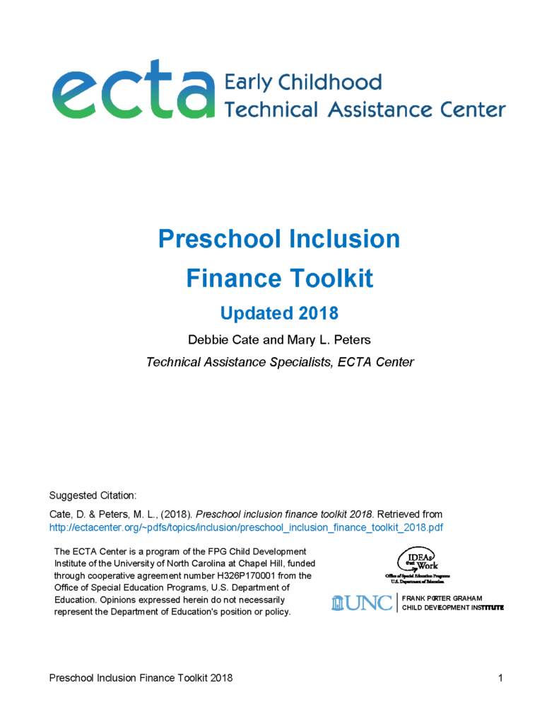 Preschool Inclusion Finance Toolkit