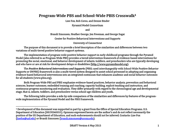 Program-Wide PBS and School-Wide PBIS Crosswalk