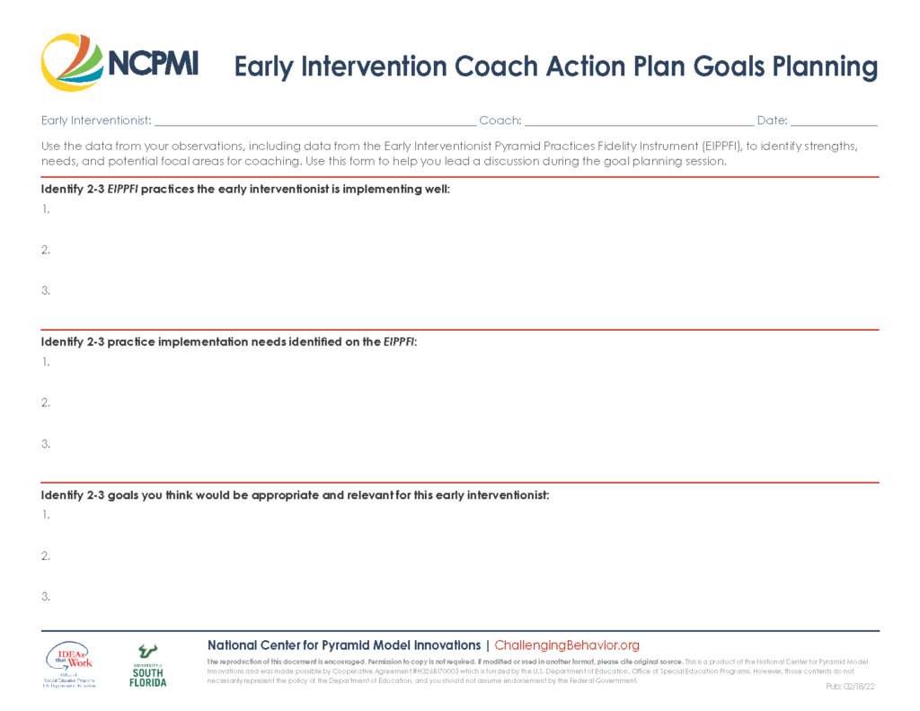 Early Intervention Coach Action Plan Goals Planning