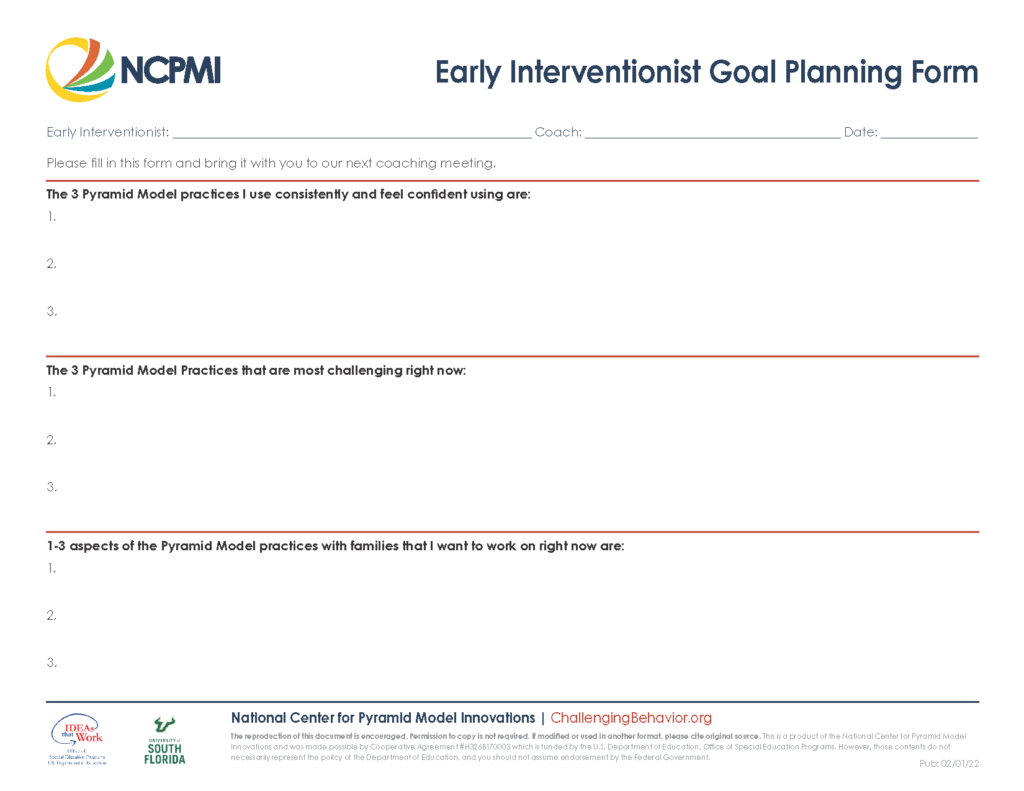 Early Interventionist Goal Planning Form