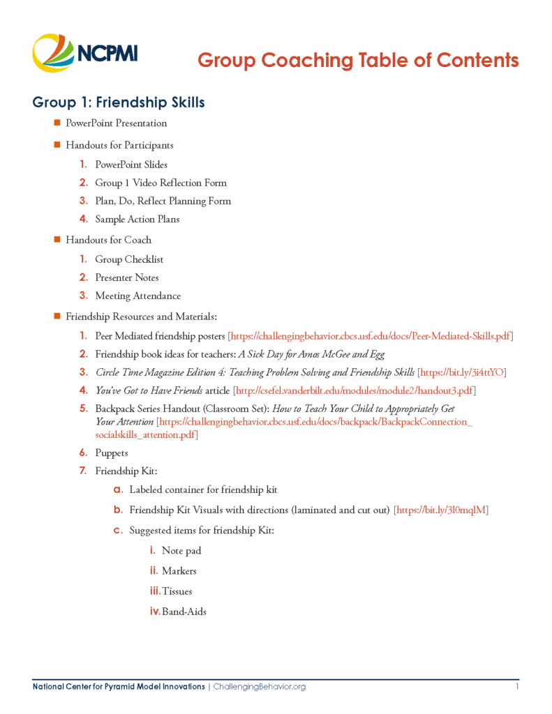 Group Coaching Table of Contents