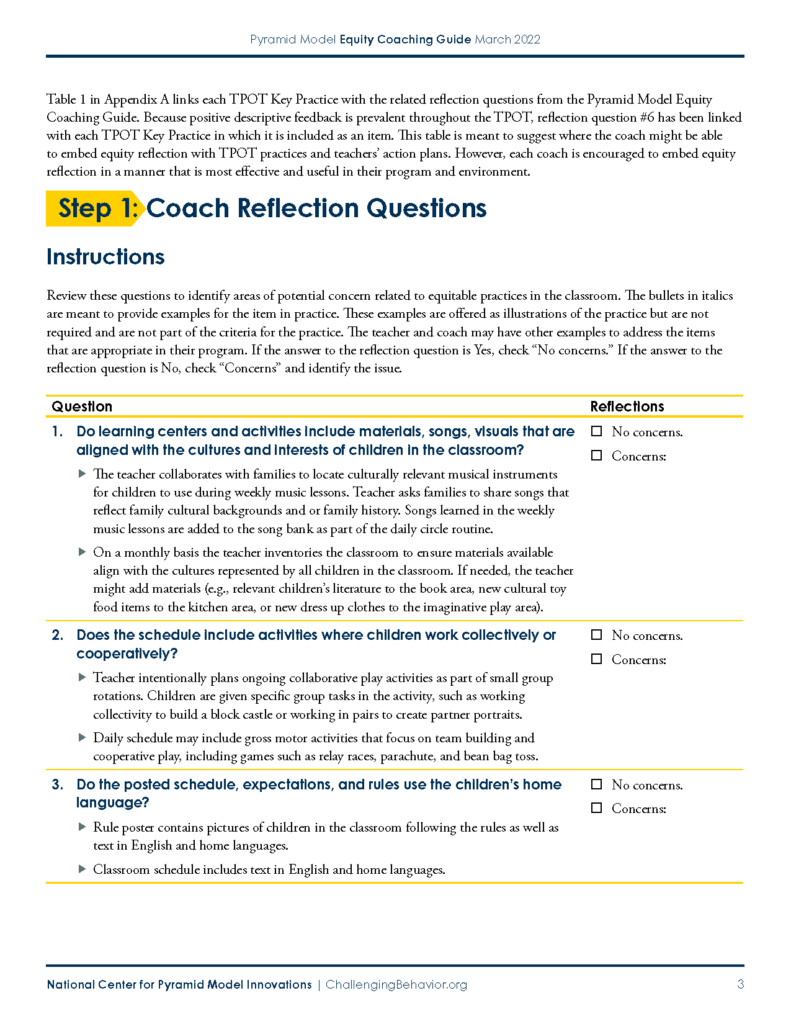 Step 1: Coach Reflection Questions