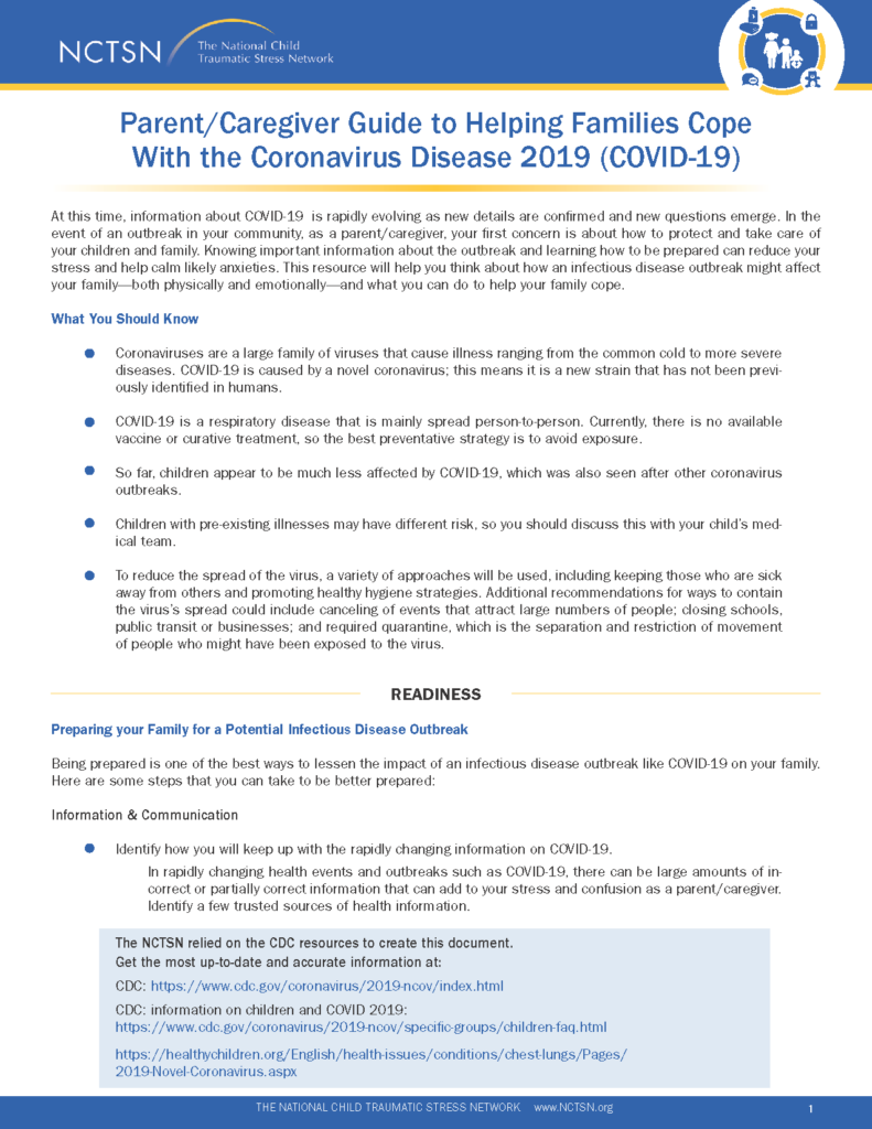 Parent/Caregiver Guide to Helping Families Cope With the Coronavirus Disease 2019 (COVID-19)