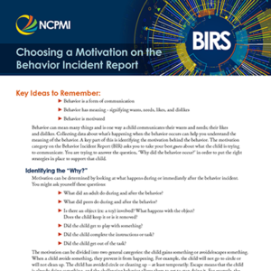 Choosing a Motivation on the Behavior Incident Report tip sheet thumbnail