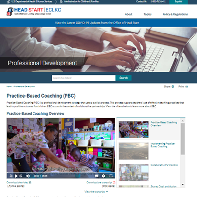 Thumbnail image of the Practice-Based Coaching Website Head Start | ECLKC