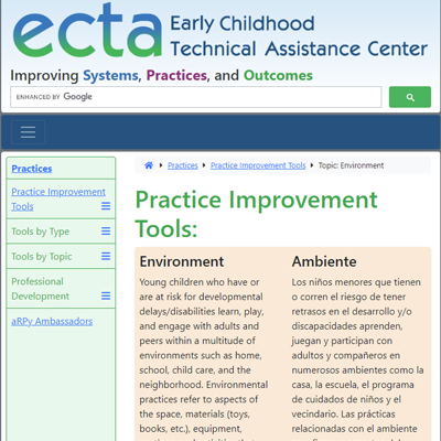 Thumbnail image for ECTA Practice Improvement Tool: Environment resource