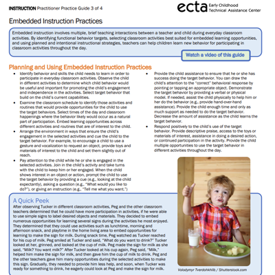 Thumbnail for ECTA Practice Improvement Tool: Embedded Instruction Practices