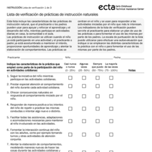 Thumbnail image for ECTA Practice Improvement Tool Naturalistic Instruction Checklist PM-Inclusion (Spanish)