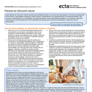 Thumbnail image for the ECTA Practice Improvement Tool: Naturalistic Instruction Practices (Spanish)