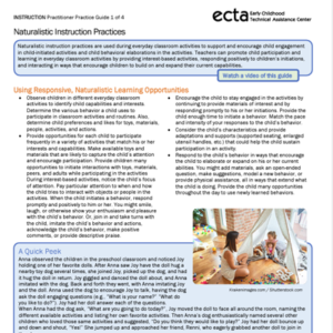 Thumbnail image for the ECTA Practice Improvement Tool: Naturalistic Instruction Practices