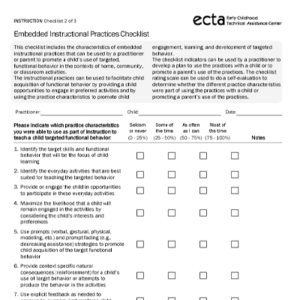 Thumbnail ECTA Practice Improvement Tool: Embedded Instruction Checklist