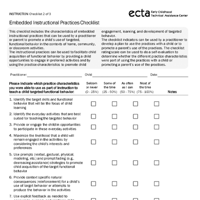 Thumbnail ECTA Practice Improvement Tool: Embedded Instruction Checklist