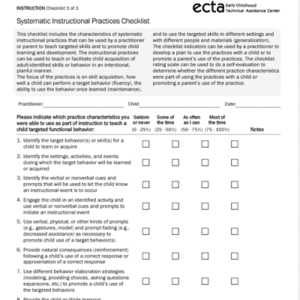 Thumbnail for ECTA Practice Improvement Tools: Systematic Instruction Checklist