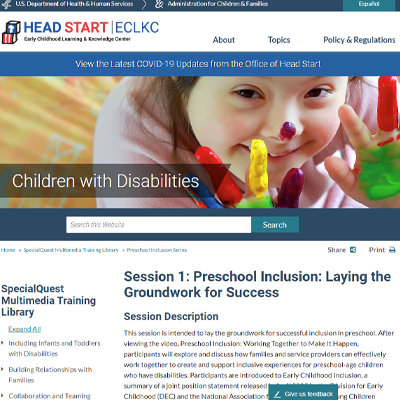 Thumbnail image for the Preschool Inclusion session resource