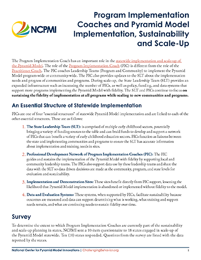 Program Implementation Coaches and Pyramid Model Implementation, Sustainability and Scale-UP thumbnail