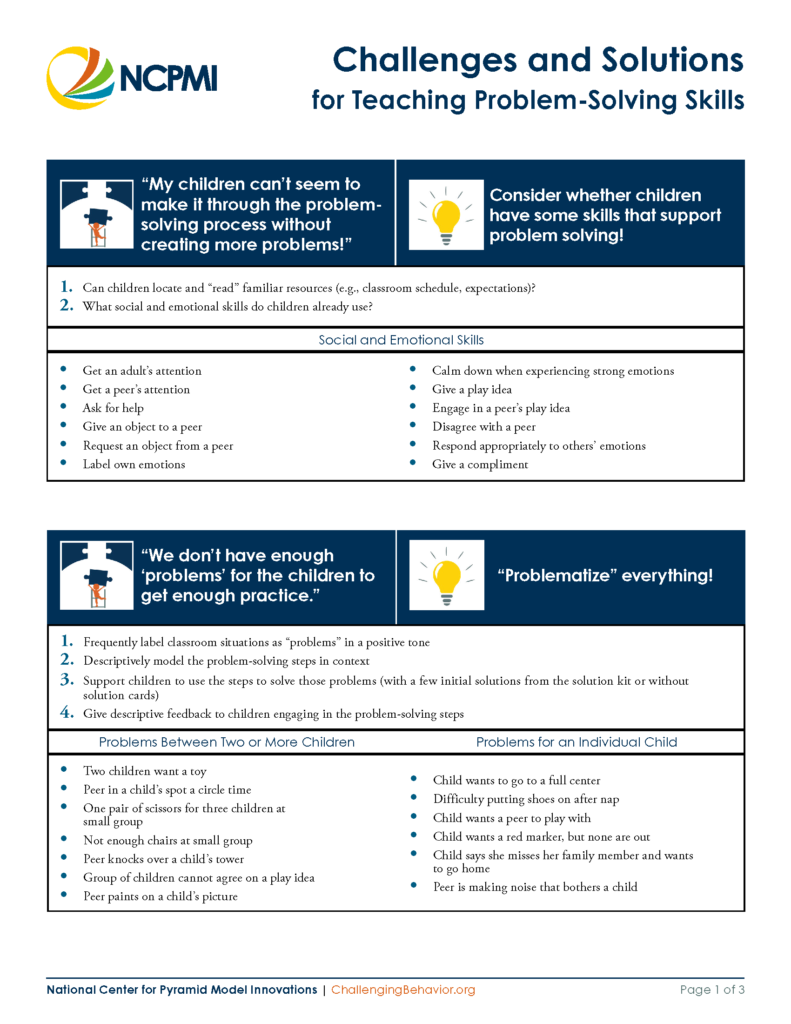 Thumbnail view of page 1 of the Challenges and Solutions for Teaching Problem-Solving Skills Tip Sheet