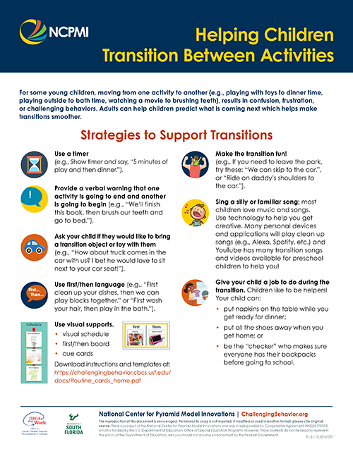 Thumbnail view of the Helping Children Transition Between Activities tip sheet