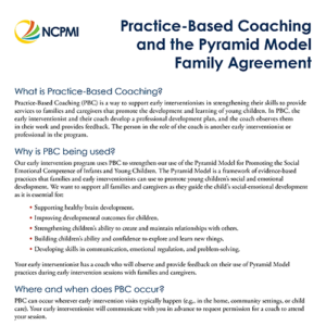 Thumbnail of the Practice-Based Coaching and the Pyramid Model Family Agreement resource page one.