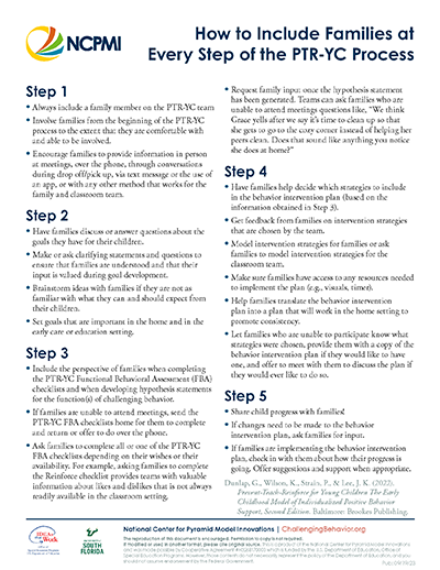 NCPMI How to Include Families at Every Step of the PTR-YC Process tip sheet thumbnail view