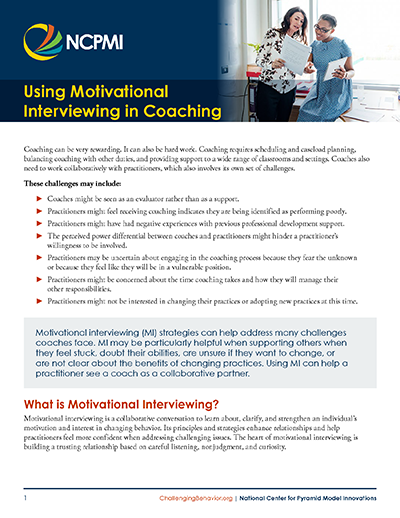 NCPMI Using Motivational Interviewing in Coaching page 1 thumbnail view