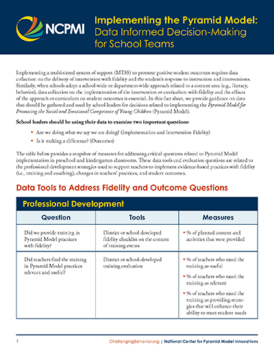 Implementing the Pyramid Model: Data Informed Decision-Making for School Teams page 1 thumbnail.