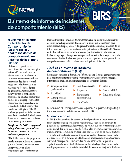 Behavior Incident Report System (BIRS) Overview (Spanish) first page thumbnail view